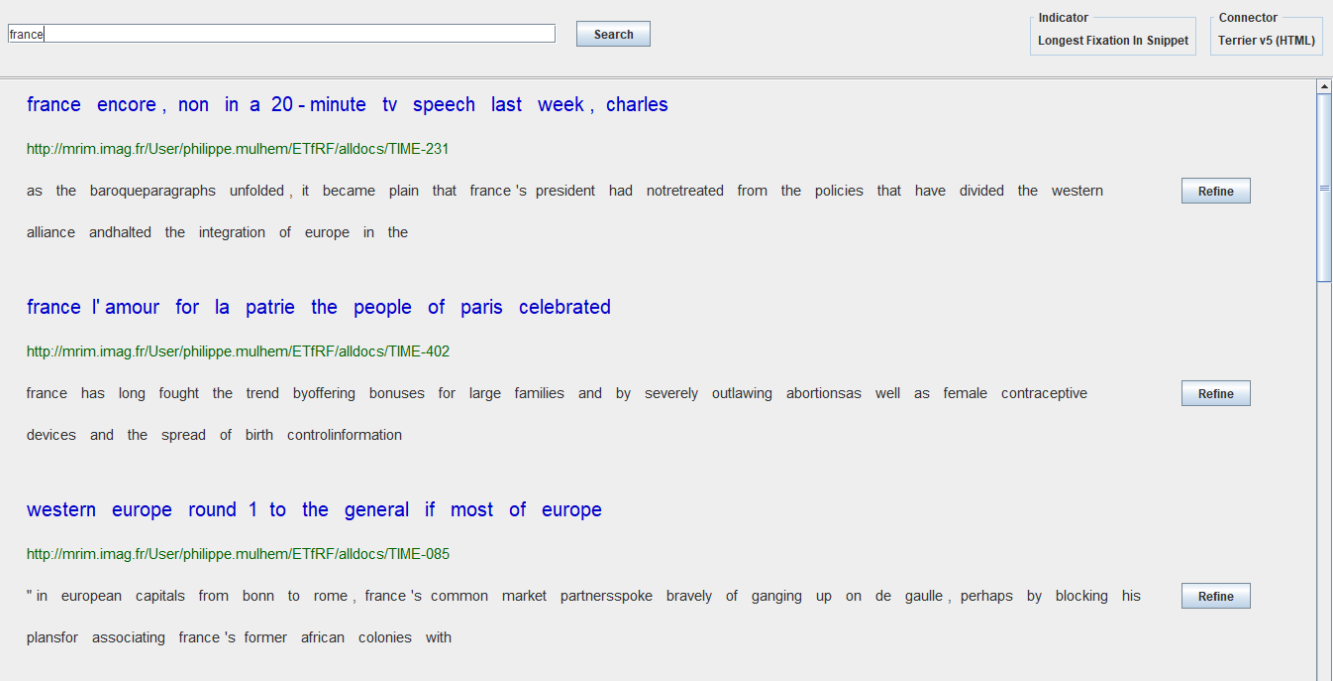Gaze movements over the search results