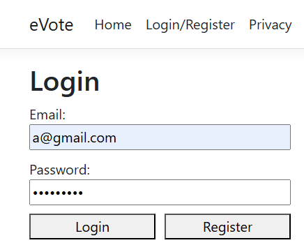 Login page
