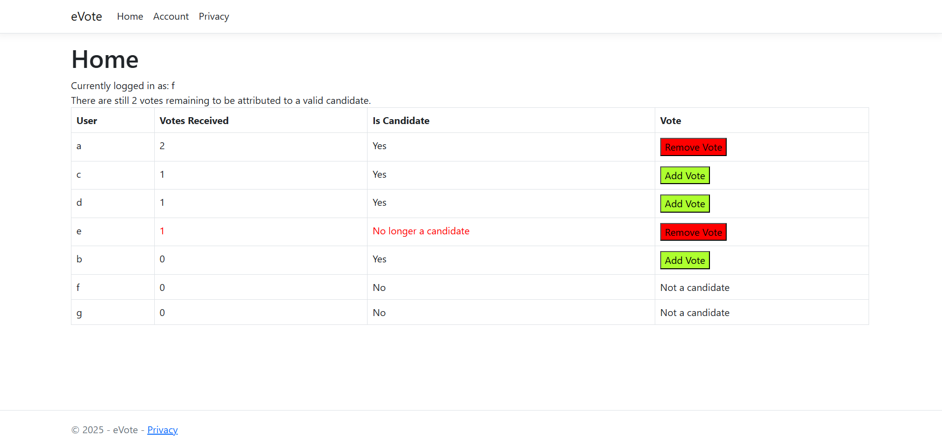 eVote main page