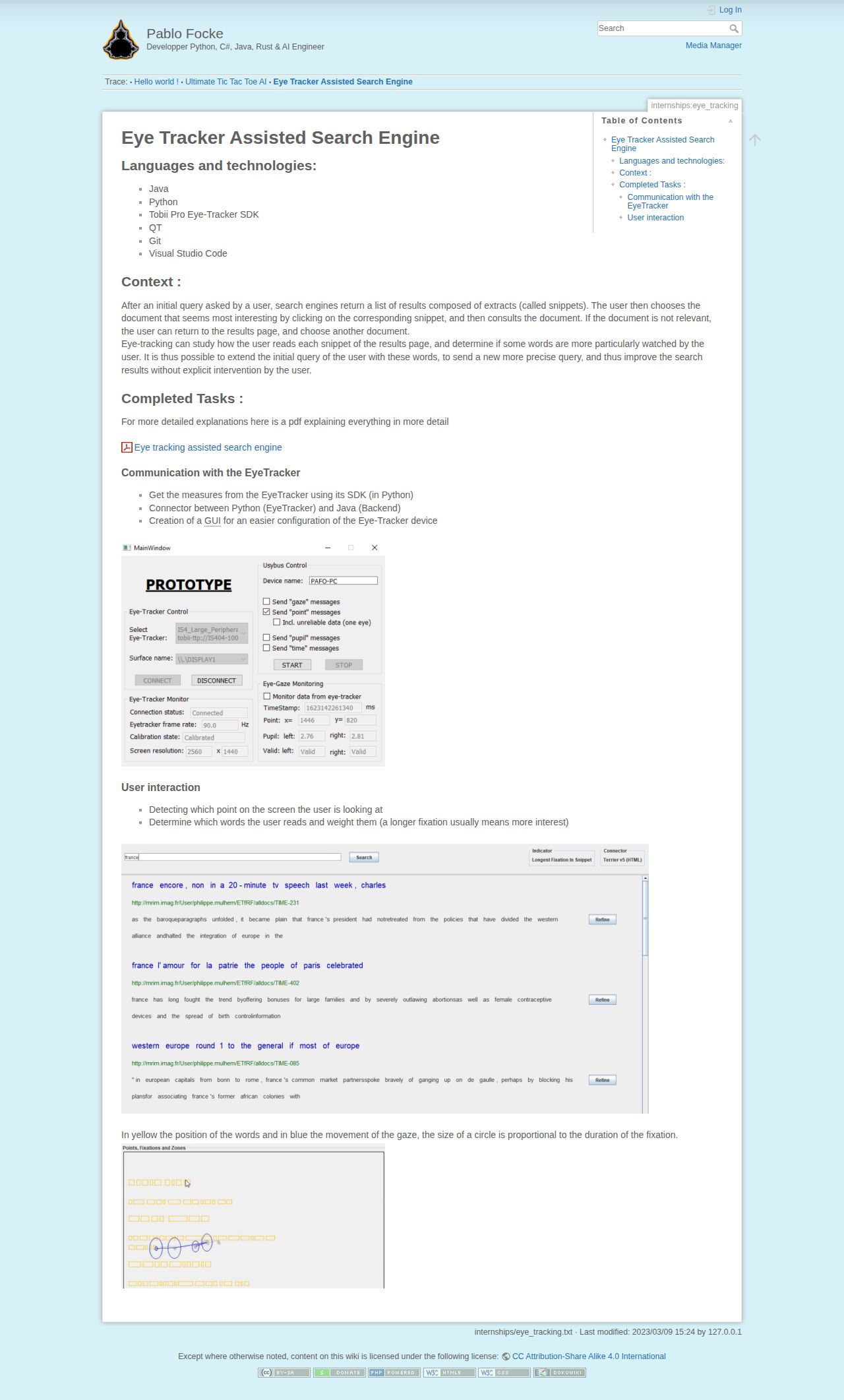 Before — Eye Tracker internship page