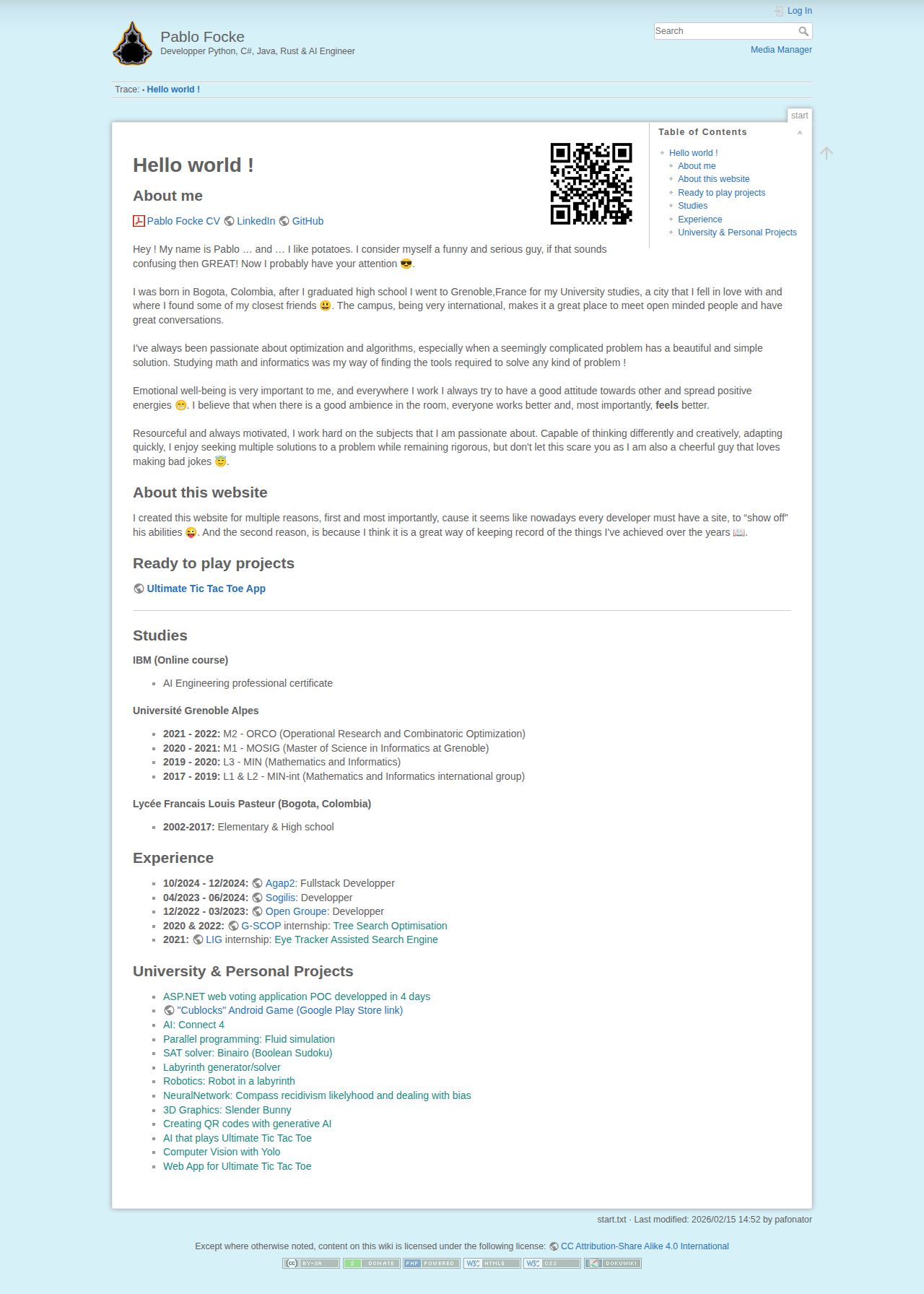 Before — DokuWiki home page